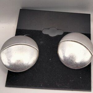 Vintage Silver Tone Round Pierced Earrings Retro Disco Style